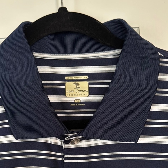 Pebble Beach Blue and White Polo Shirt Classic Stripes. Size L - Picture 2 of 4